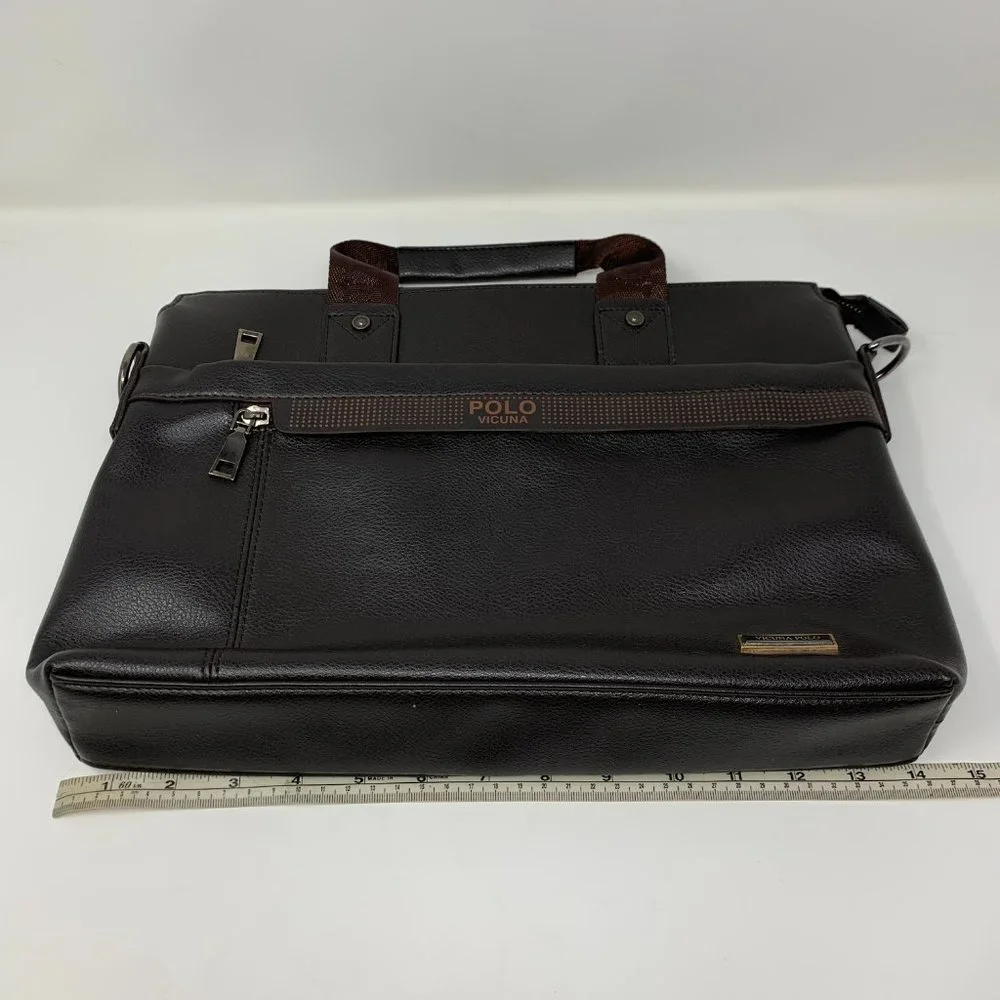 Polo Vicuna Messenger Bag Brown Business Casual Leather Zip Up Laptop Slot 14x10 - Picture 7 of 8
